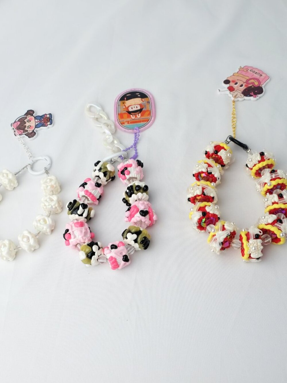 Handmade Kawaii 3D White Rose Flower Phone Charm & Wristlet w/ Tether Tab